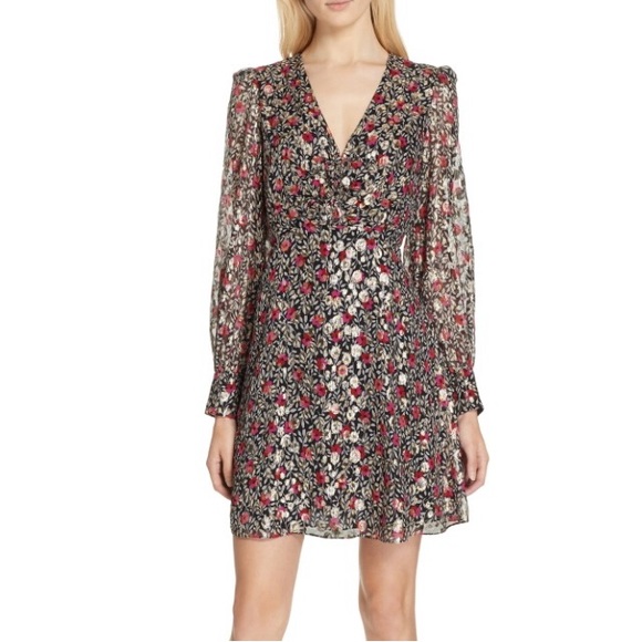 Kate Spade Black Floral Dress Silk Metallic Sz 4 - Picture 2 of 12